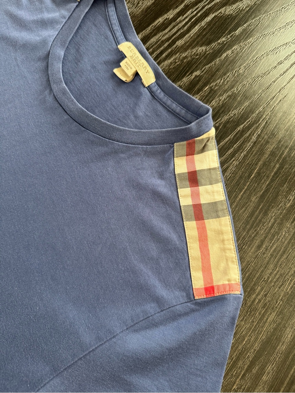 Burberry Navy Short-Sleeve Tee with Signature Check Shoulder